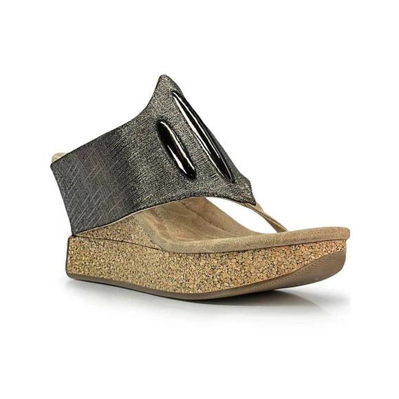 NEW MODZORI women's elva wedge sandal in shimmering pewter flips to gold - Picture 3 of 3